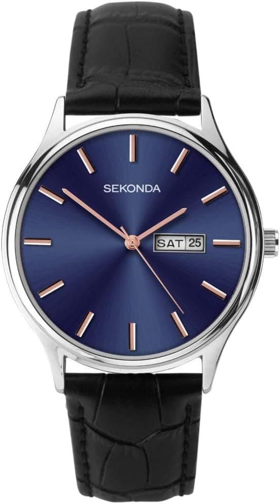 Sekonda 1701, 39mm, Dark Blue Dial, Black Leather Band