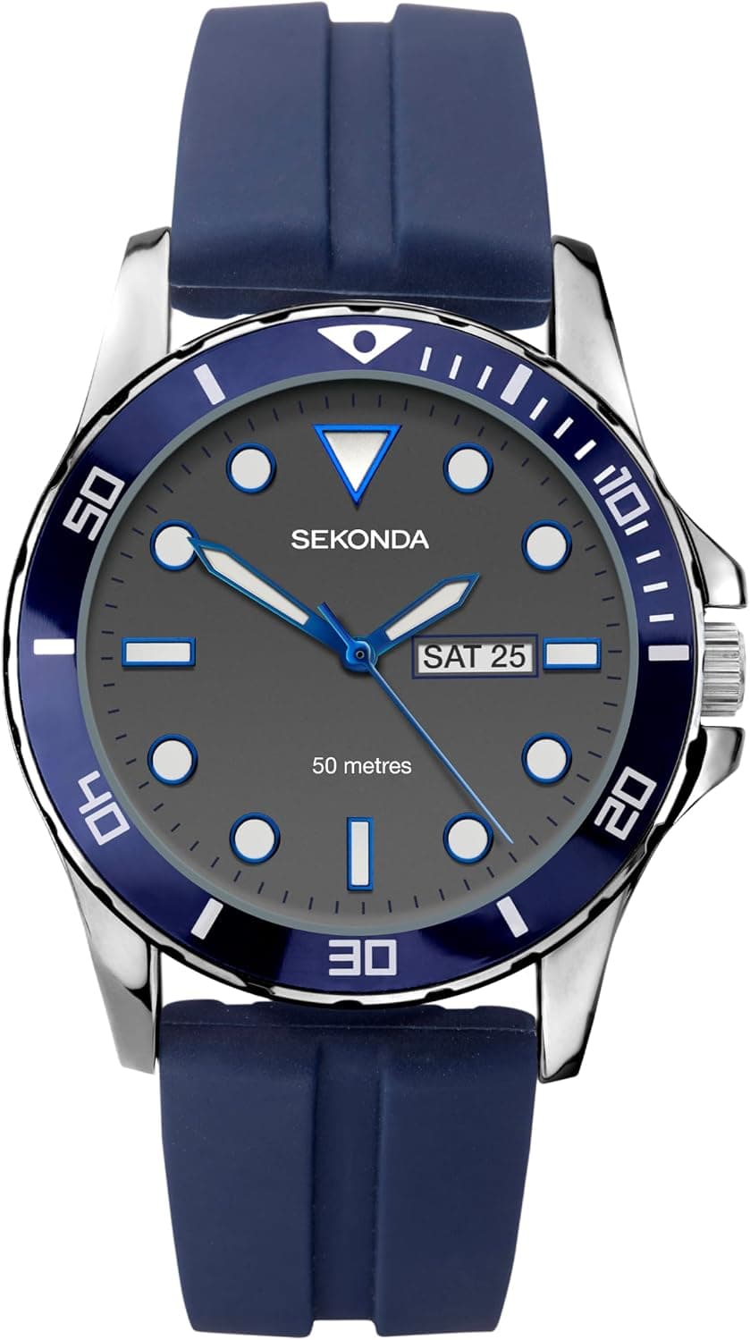 Sekonda Balearic 1702, 43mm, Gray Dial, Black Silicone Band