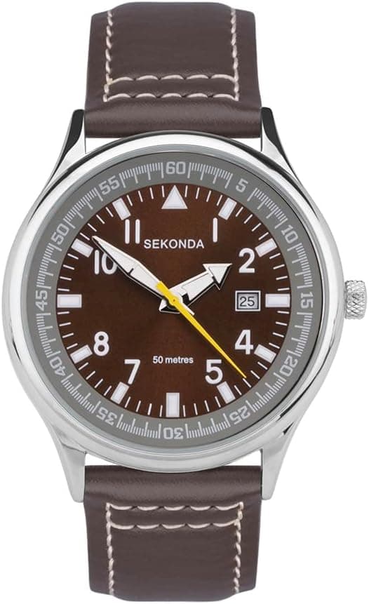 Sekonda Fly 3882, 42mm, Brown Dial, Brown Leather Band