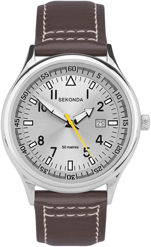 Sekonda Fly 1558.27, 42mm, Silver Dial, Black Leather Band