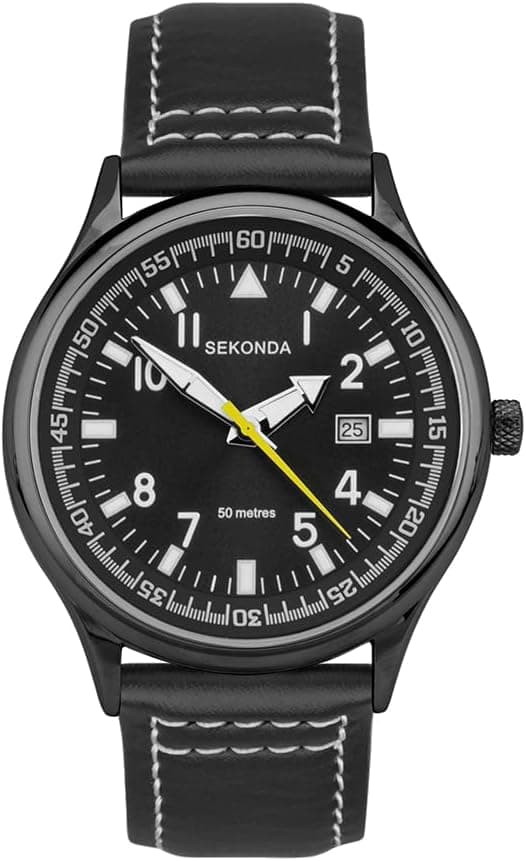 Sekonda Fly 1557.27, 42mm, Black Dial, Black Leather Band