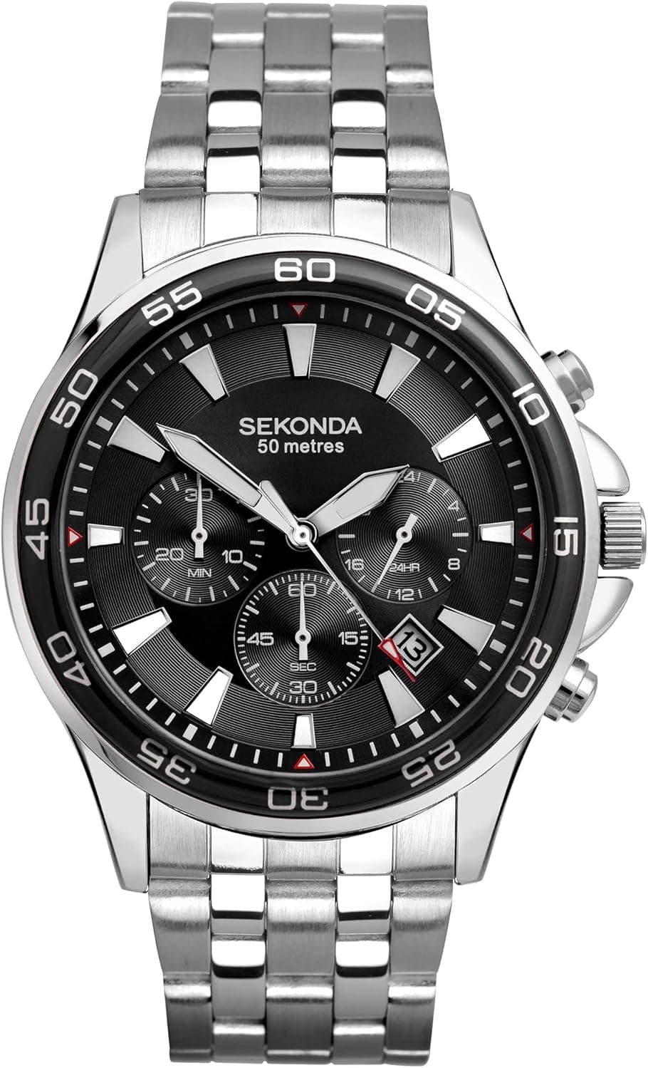 Sekonda Jenson 1047.27, 43mm, Black Dial, Silver Stainless Steel Bracelet
