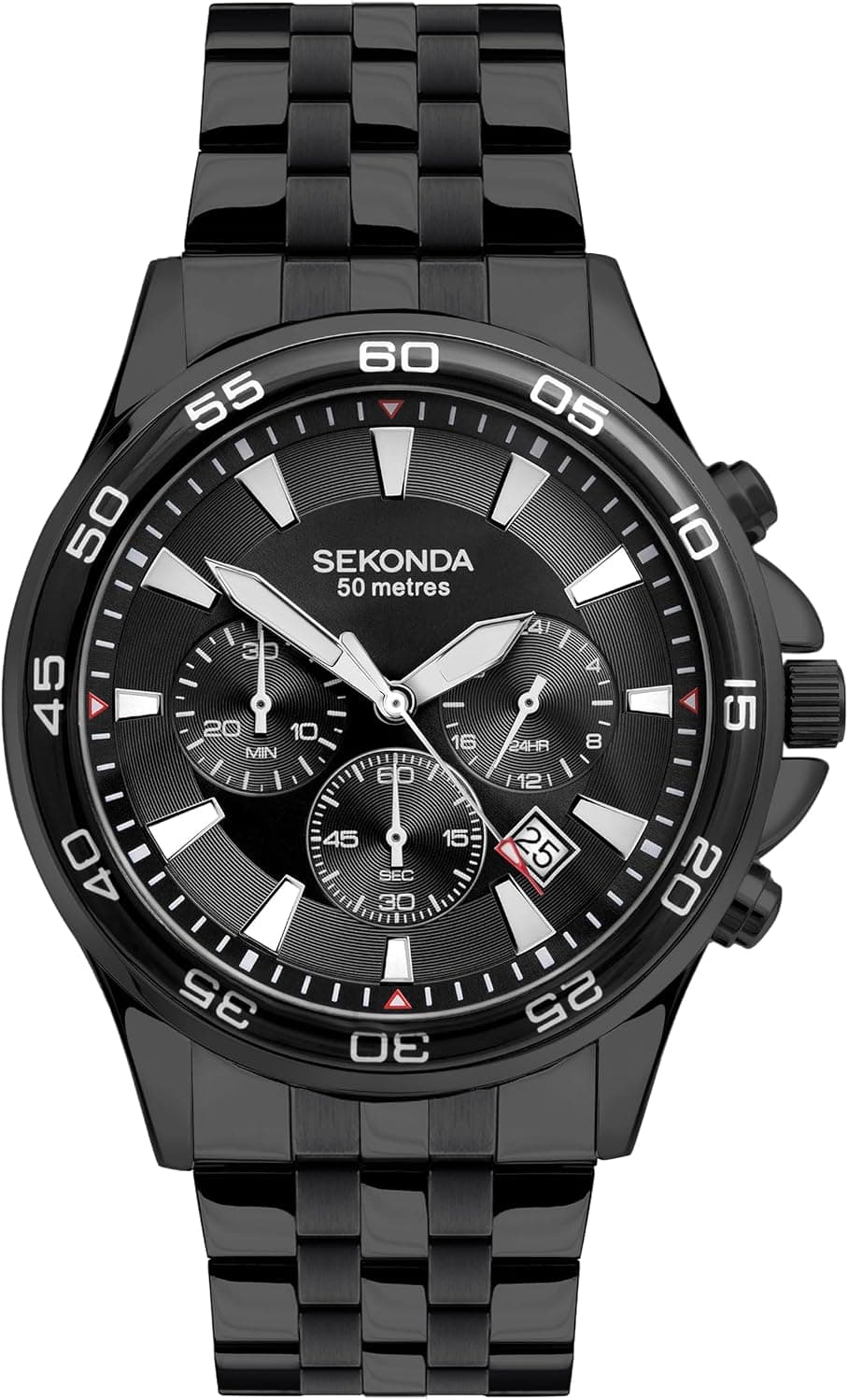 Sekonda Jenson 30195, 43mm, Black Dial, Silver Stainless Steel Bracelet