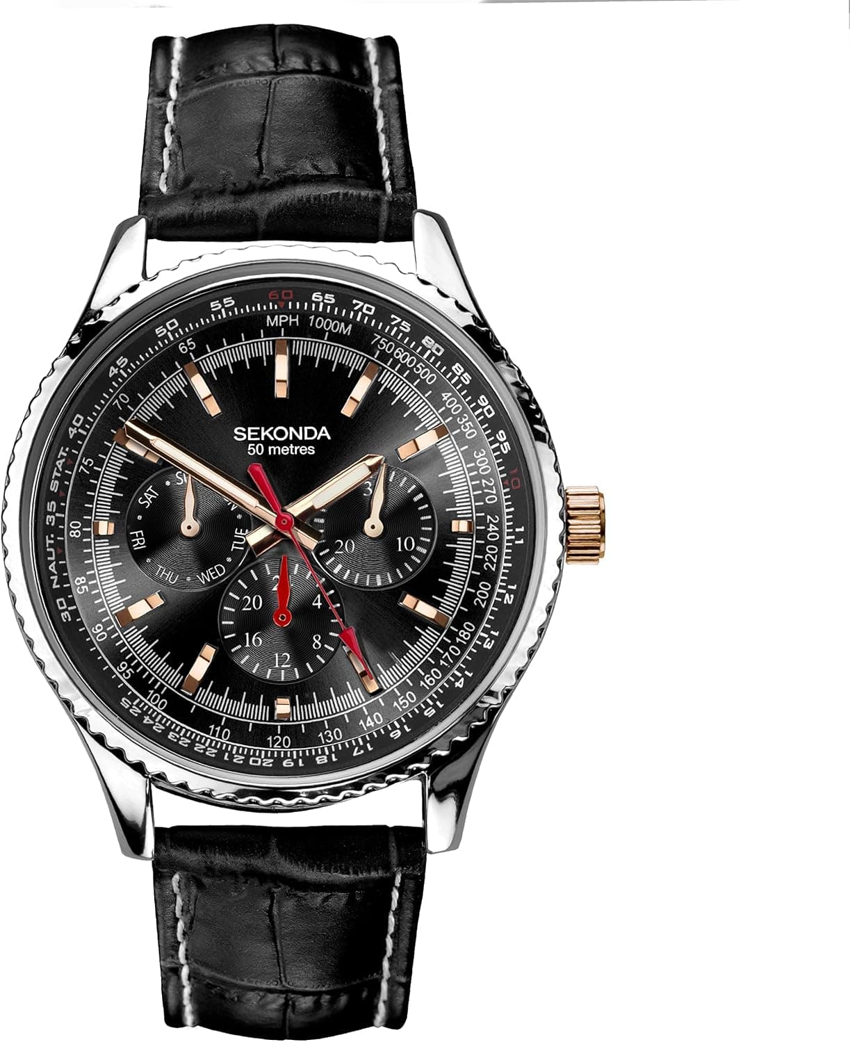 Sekonda Maverick 30036, 43mm, Black Dial, Silver Leather Band