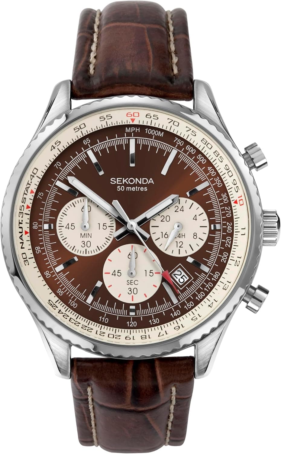 Sekonda Maverick 3407.27, 42mm, Brown Dial, Black Leather Band