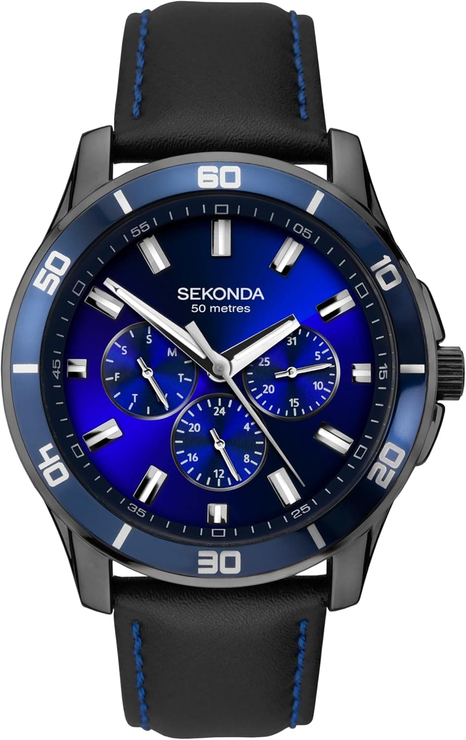 Sekonda Midnight 1634T, 43mm, Blue Dial, Leather Band