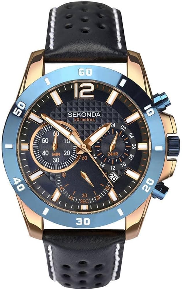 Sekonda Solo 1489, 43mm, Blue Dial, Silver Leather Band