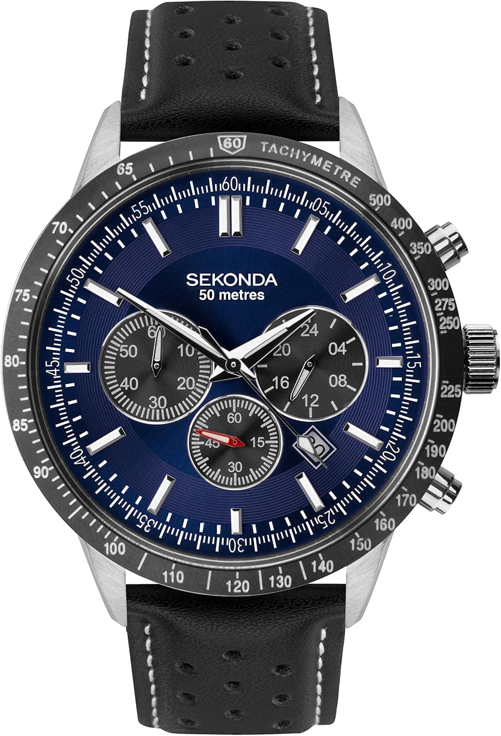 Sekonda Velocity 1971, 45mm, Blue Dial, Black Leather Band