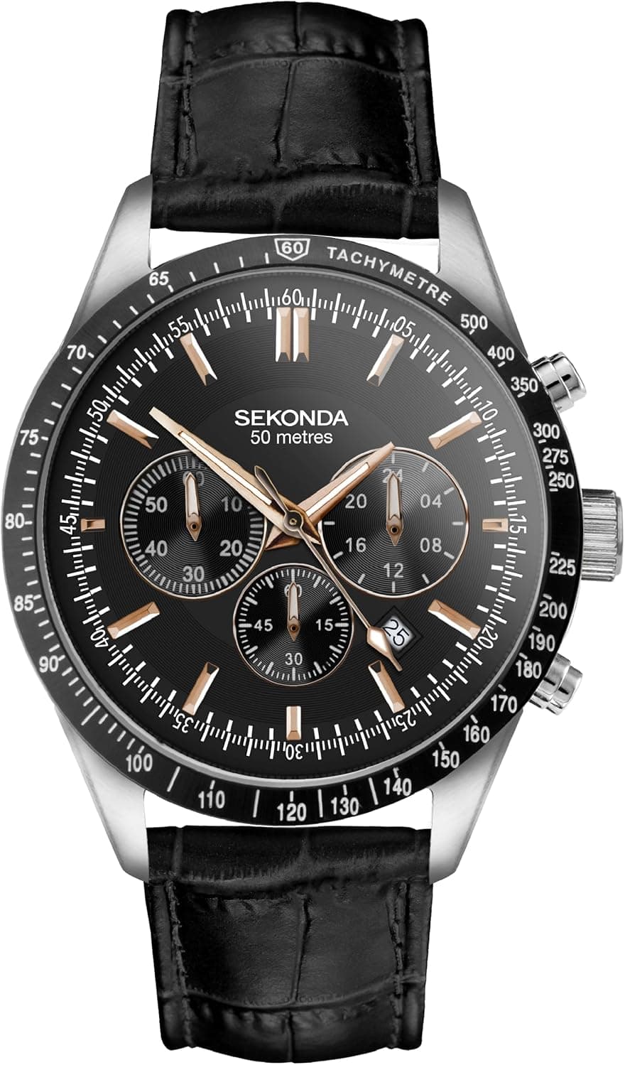 Sekonda Velocity Sports 30017, 45mm, Black Dial, Black Leather Band