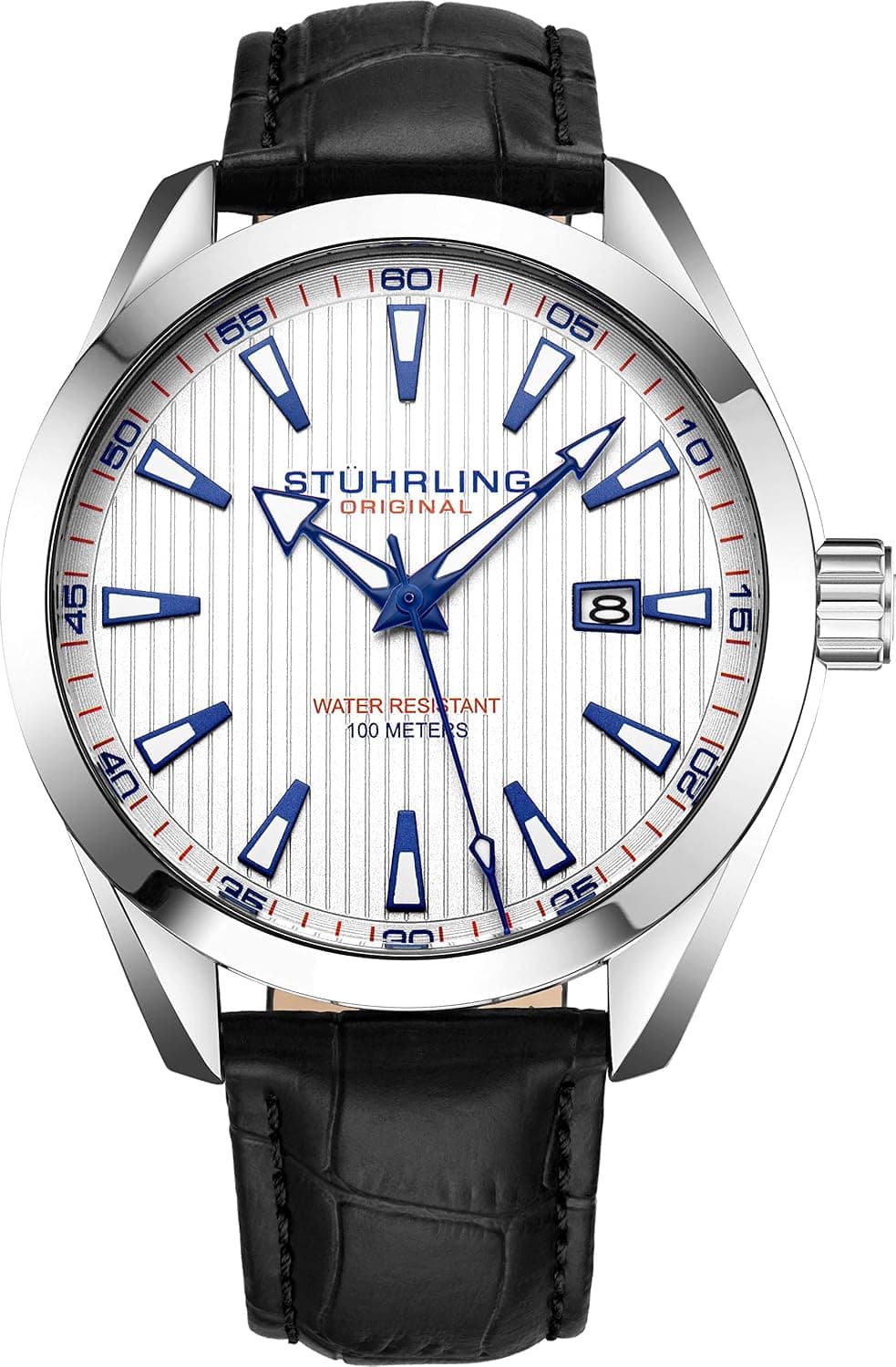 Stuhrling Original 3953 42mm, White Dial Black Leather