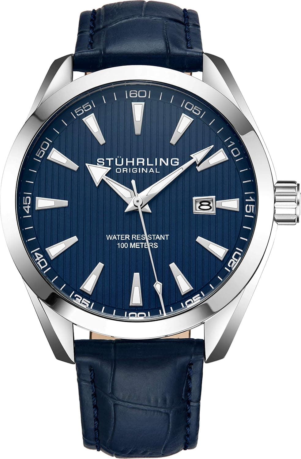 Stuhrling Original 3953.2 42mm, Burgundy Dial Blue Leather