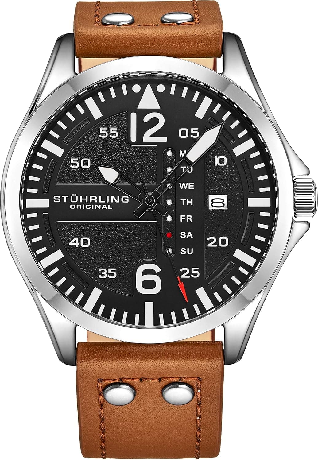 Stuhrling Original Aeronaut 43mm, Black Dial Black Leather