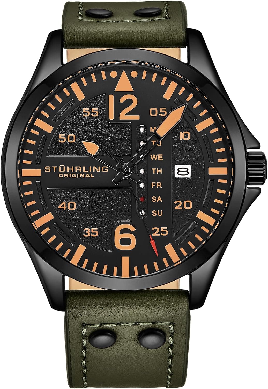 Stuhrling Original Aviator 43mm, Black Dial Black Leather