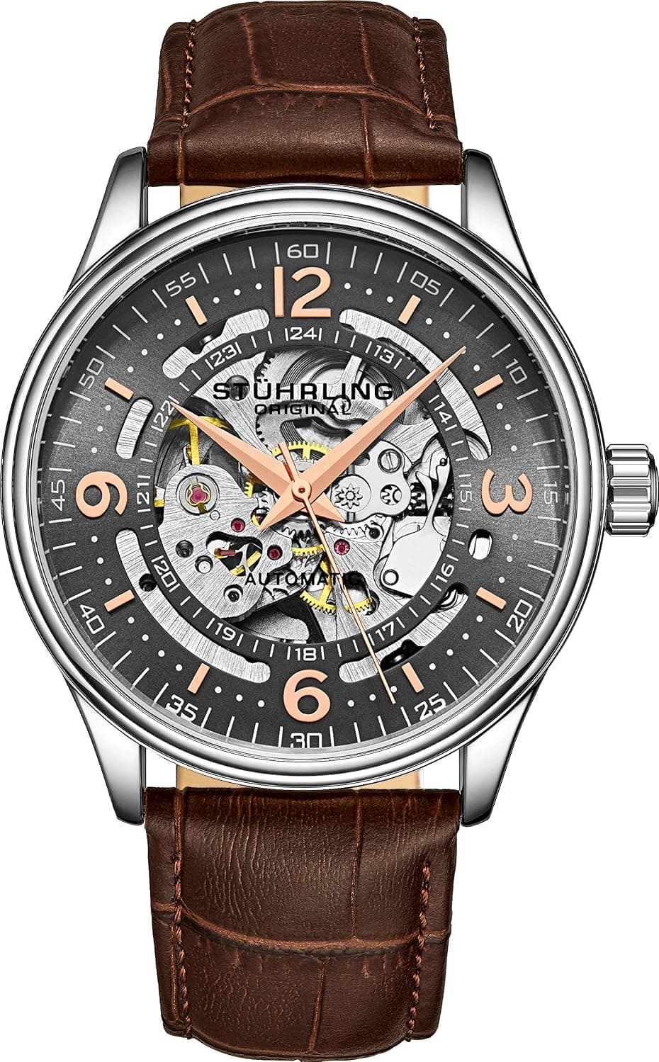 Stuhrling Original Denmark 3947, 42mm, Black Dial, Brown Leather Band