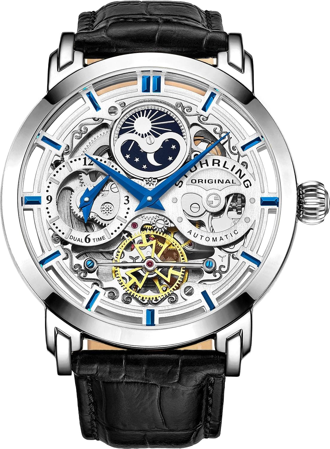 Stuhrling Original 371.01 47mm, Silver Dial Black Leather