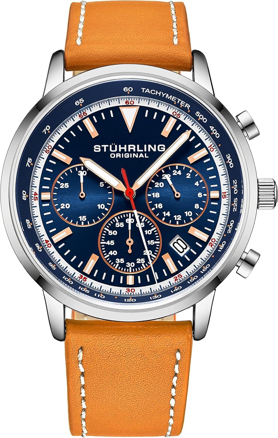 Stuhrling Original Monaco 44mm, Blue Dial Brown Leather