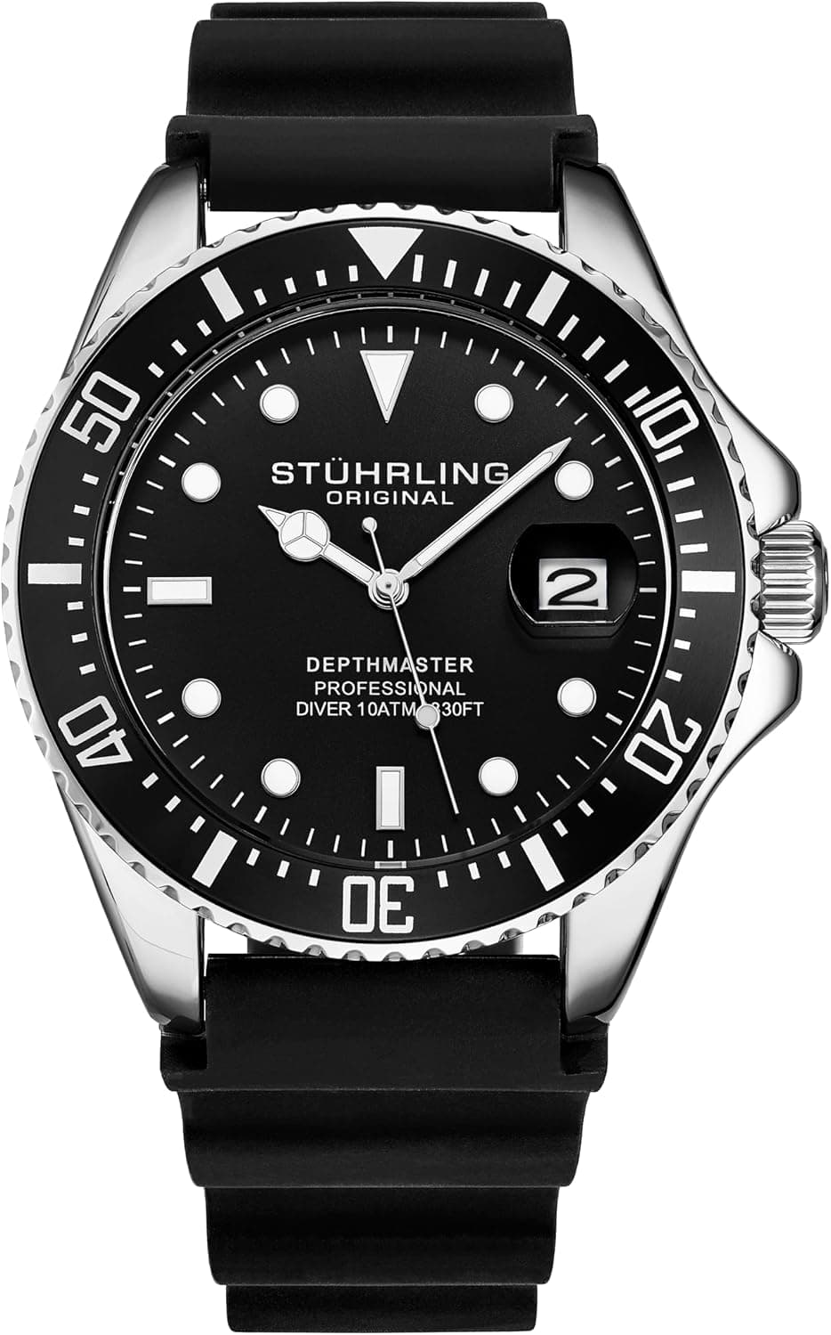 Stuhrling Original Pelagos 42mm, Black Dial Black Rubber