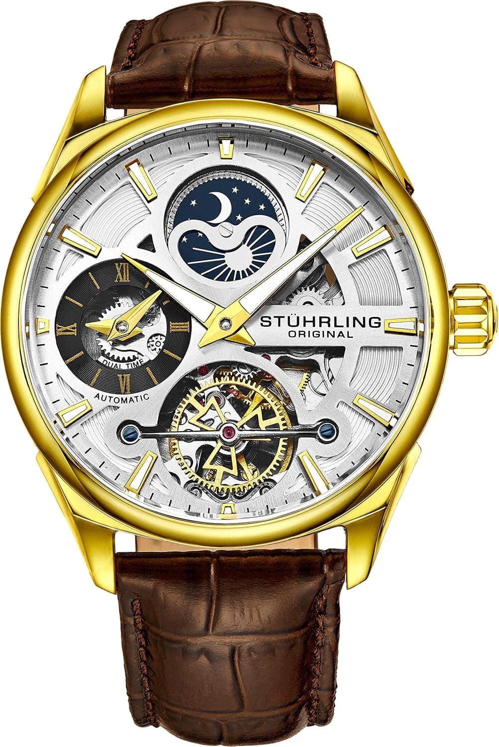 Stuhrling Original Special Reserve 3918 Skeleton 42mm, Gold Dial