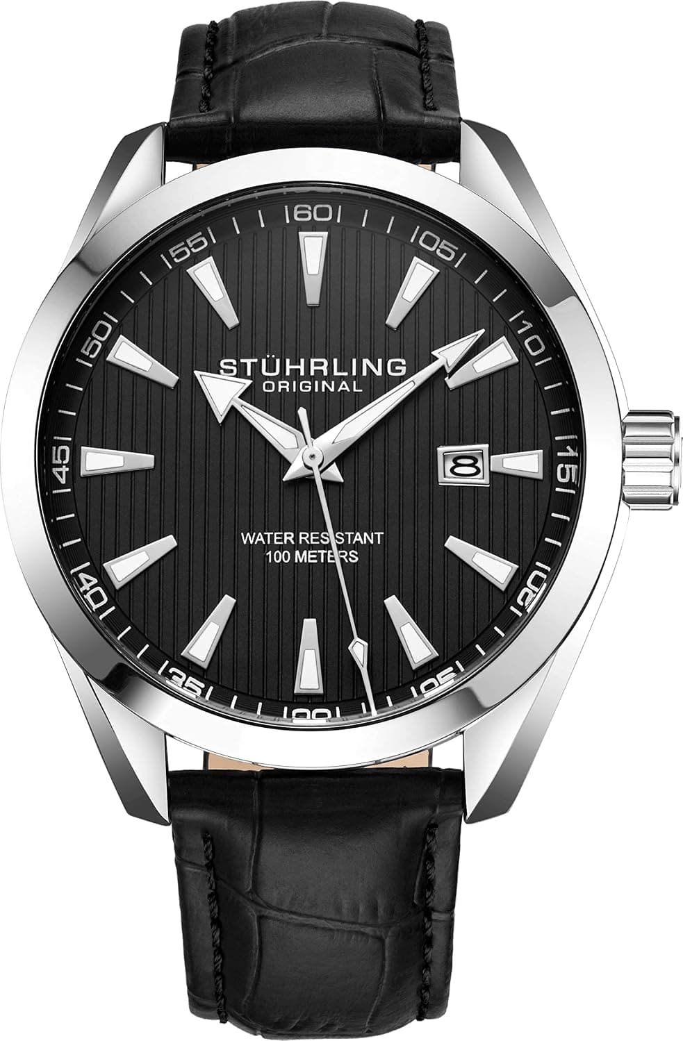 Stuhrling Original Strong 42mm, Black Dial Black Leather