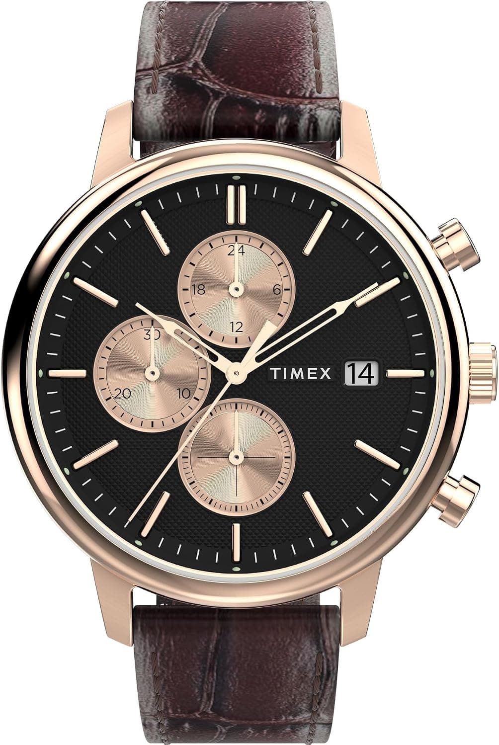 Timex Chicago TW2Y28900VQ, 45 mm, schwarzes Zifferblatt, schwarzes Lederarmband