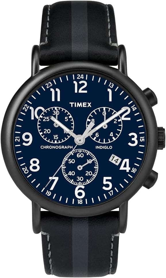 Timex Chronograph 40mm, Blue Dial Black Leather