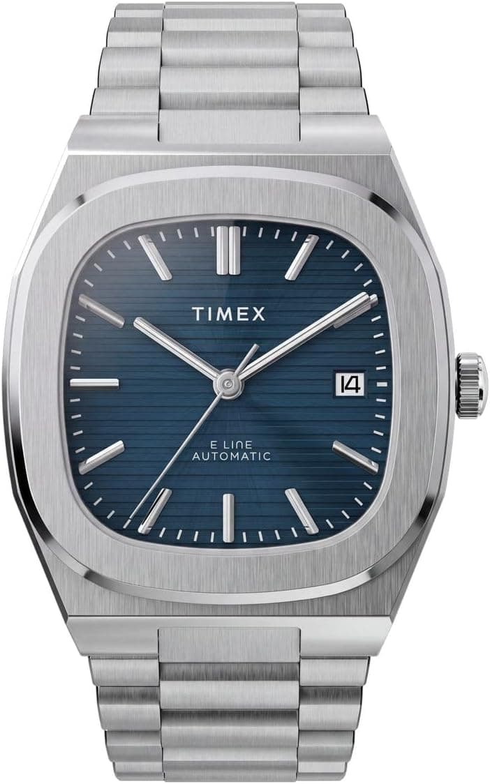 Timex E Line TW6A00700, 38 mm, blaues Zifferblatt, silbernes Edelstahlarmband