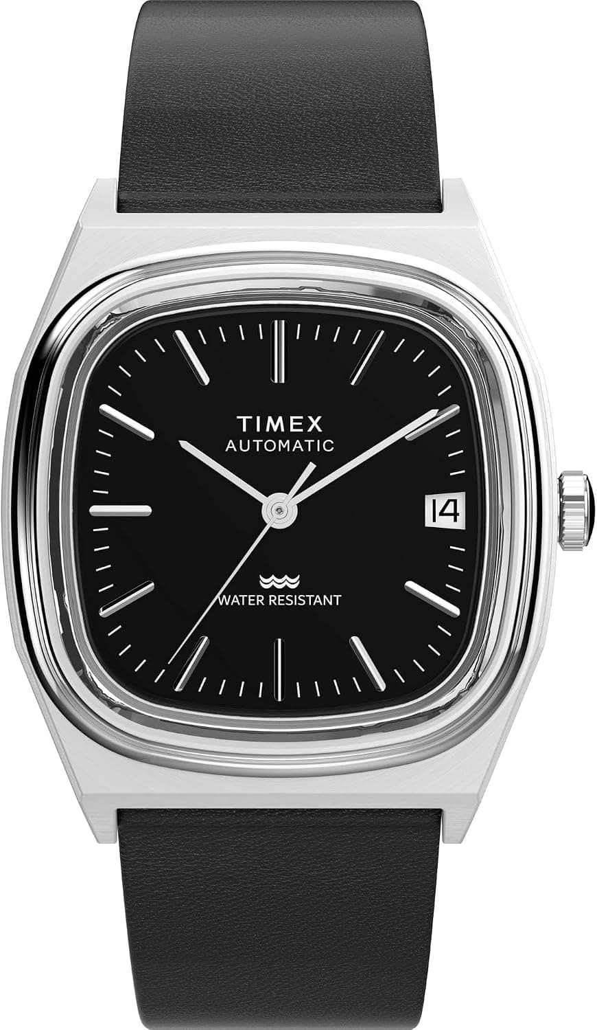 Timex E Line TW2Y07500VQ, 34 mm, schwarzes Zifferblatt, schwarzes Lederarmband