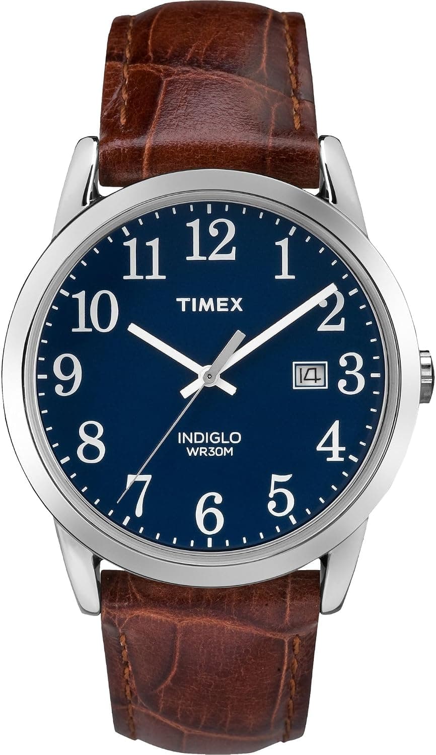Timex Easy Reader TW2R63800, 38 mm, blaues Zifferblatt, braunes Lederarmband