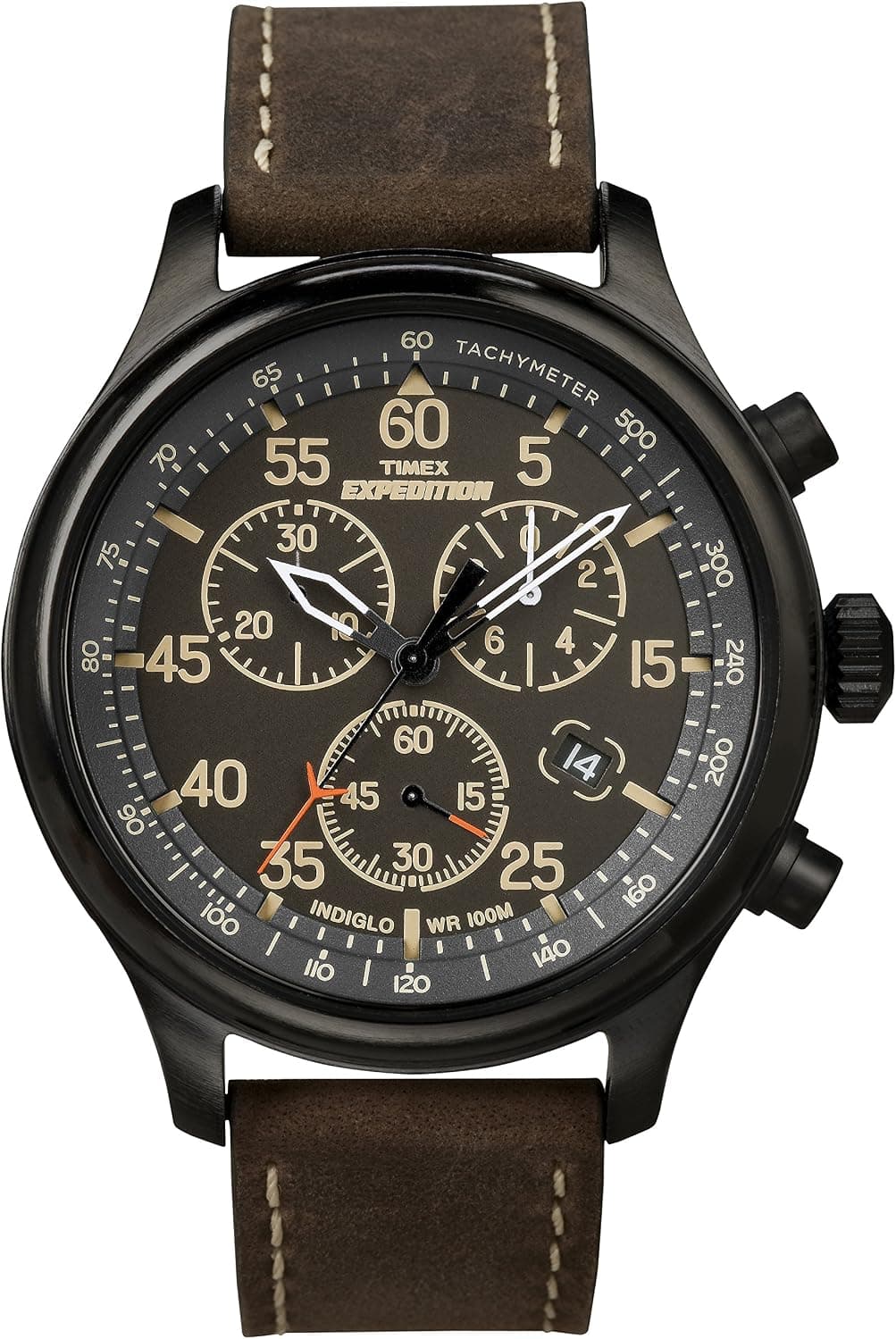 Timex Expedition T49905SU, 42mm, Black Dial, Brown Leather Band