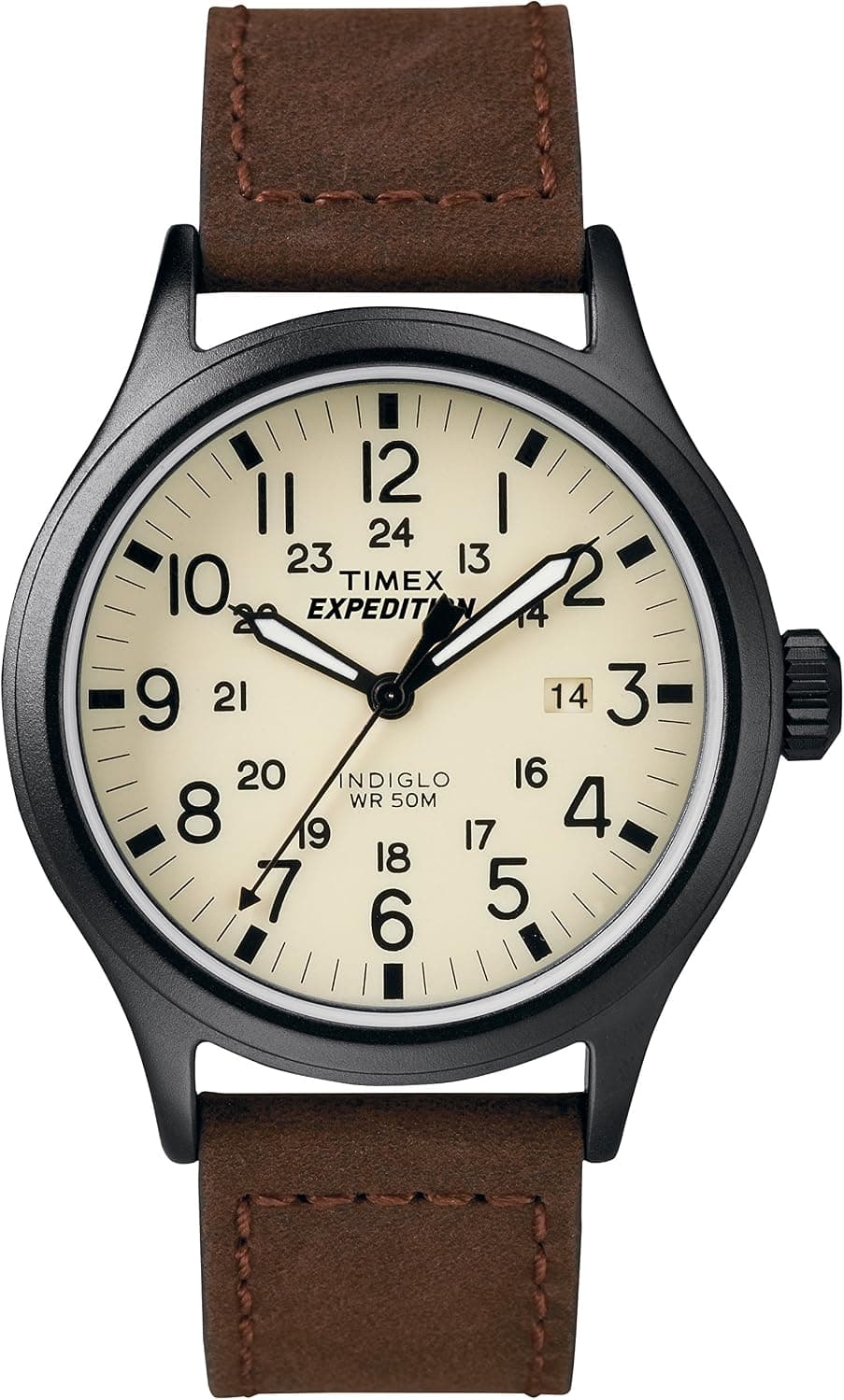 Timex Expedition Scout T49963SU, 40 mm, beigefarbenes Zifferblatt, braunes Lederarmband
