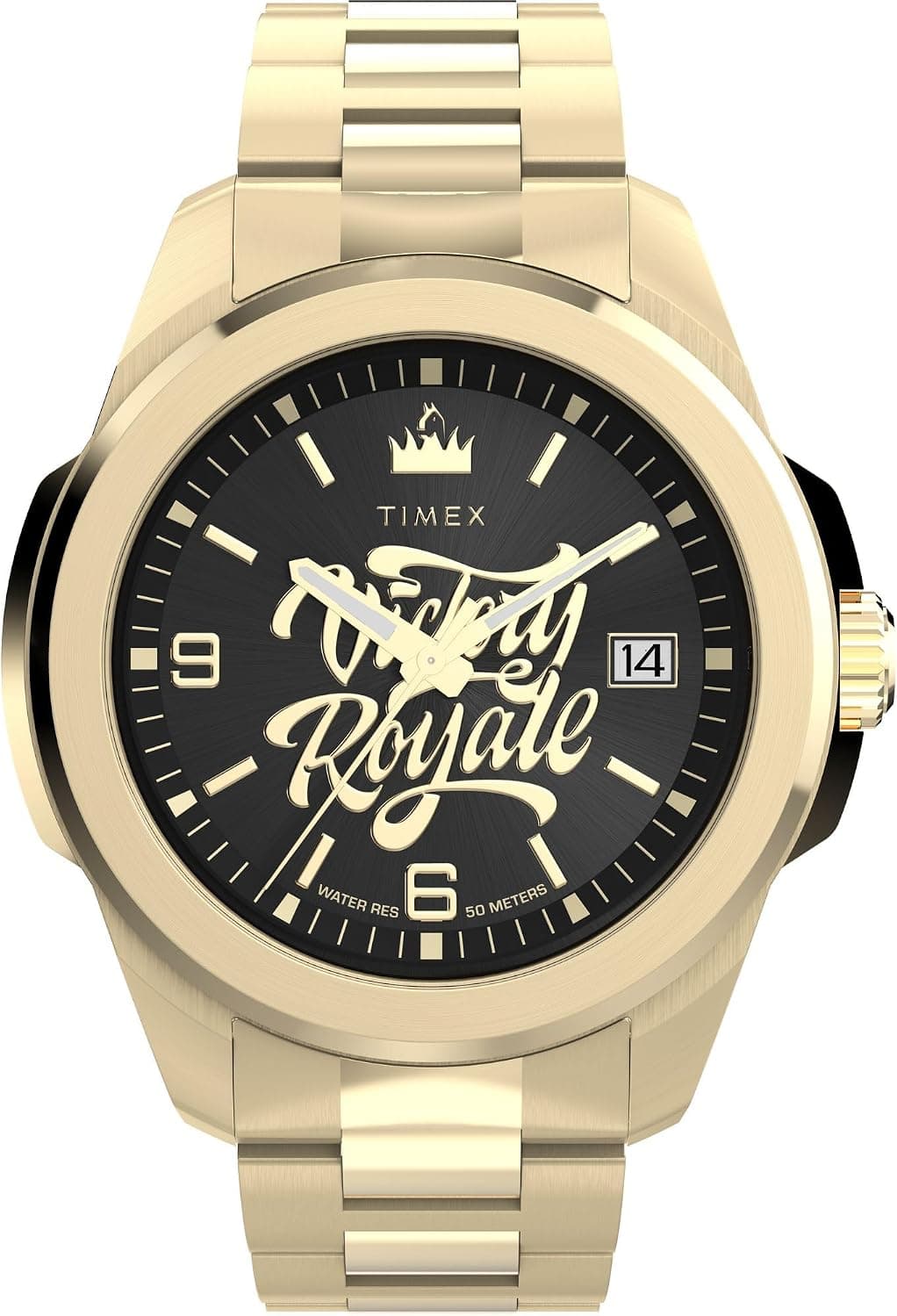 Timex Fortnite TW2Y47200JR, 45 mm, schwarzes Zifferblatt, goldenes Edelstahlarmband