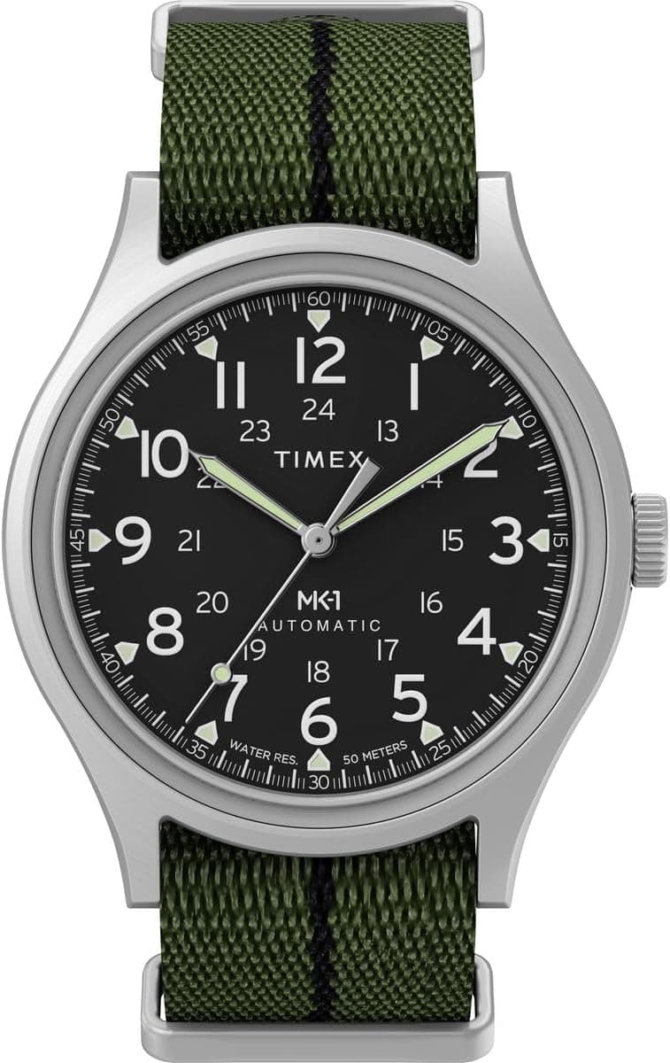 Timex Military MK1 TW2Y71700, 40 mm, schwarzes Zifferblatt, grünes Stoffarmband
