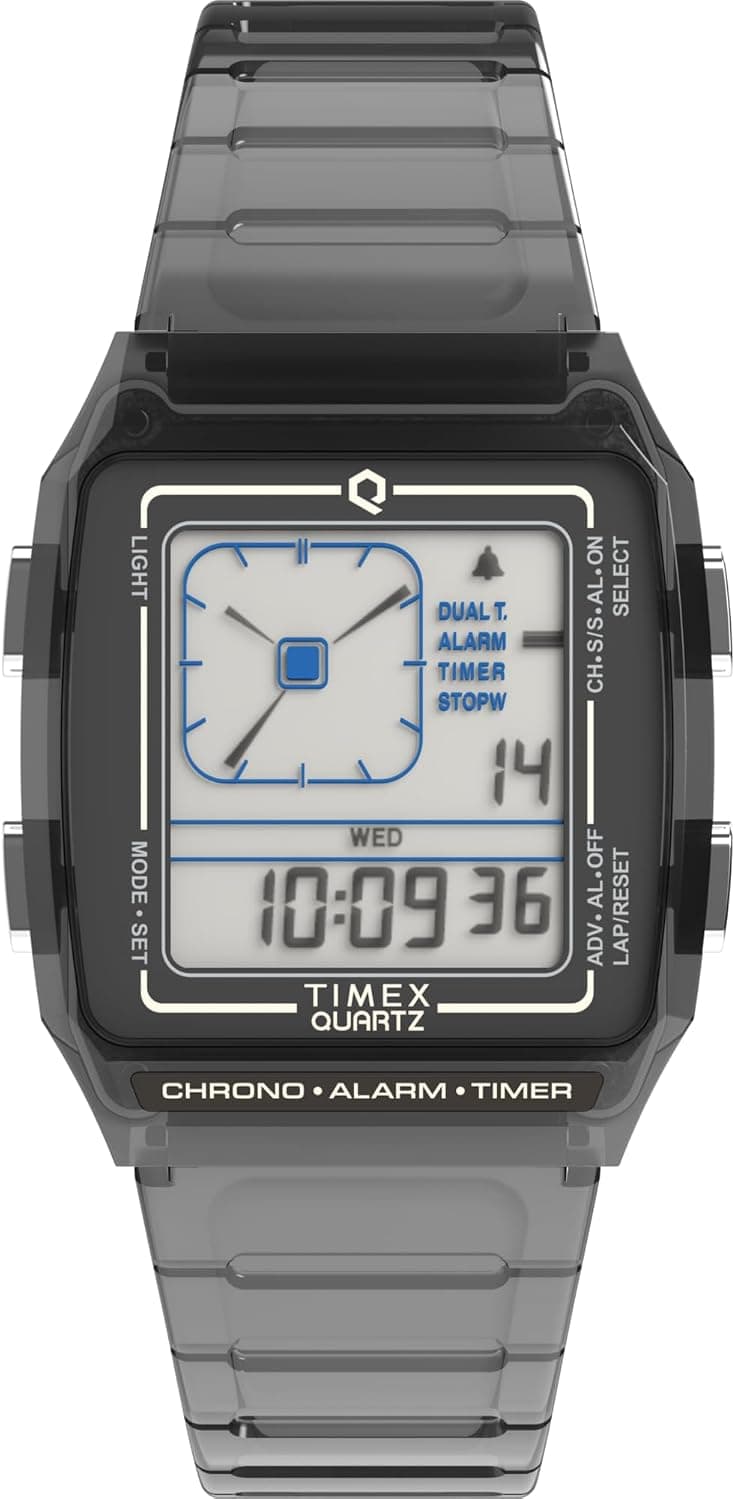 Timex Q LCA TW2W45000VQ, 35 mm, mehrfarbiges Zifferblatt, graues Kunststoffarmband
