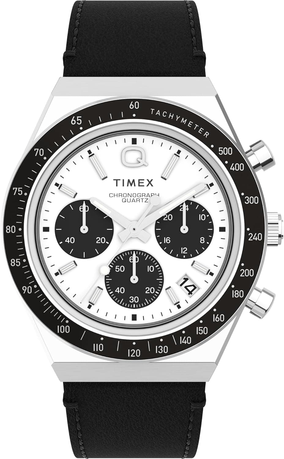Timex Q 40mm, White Dial Black Leather