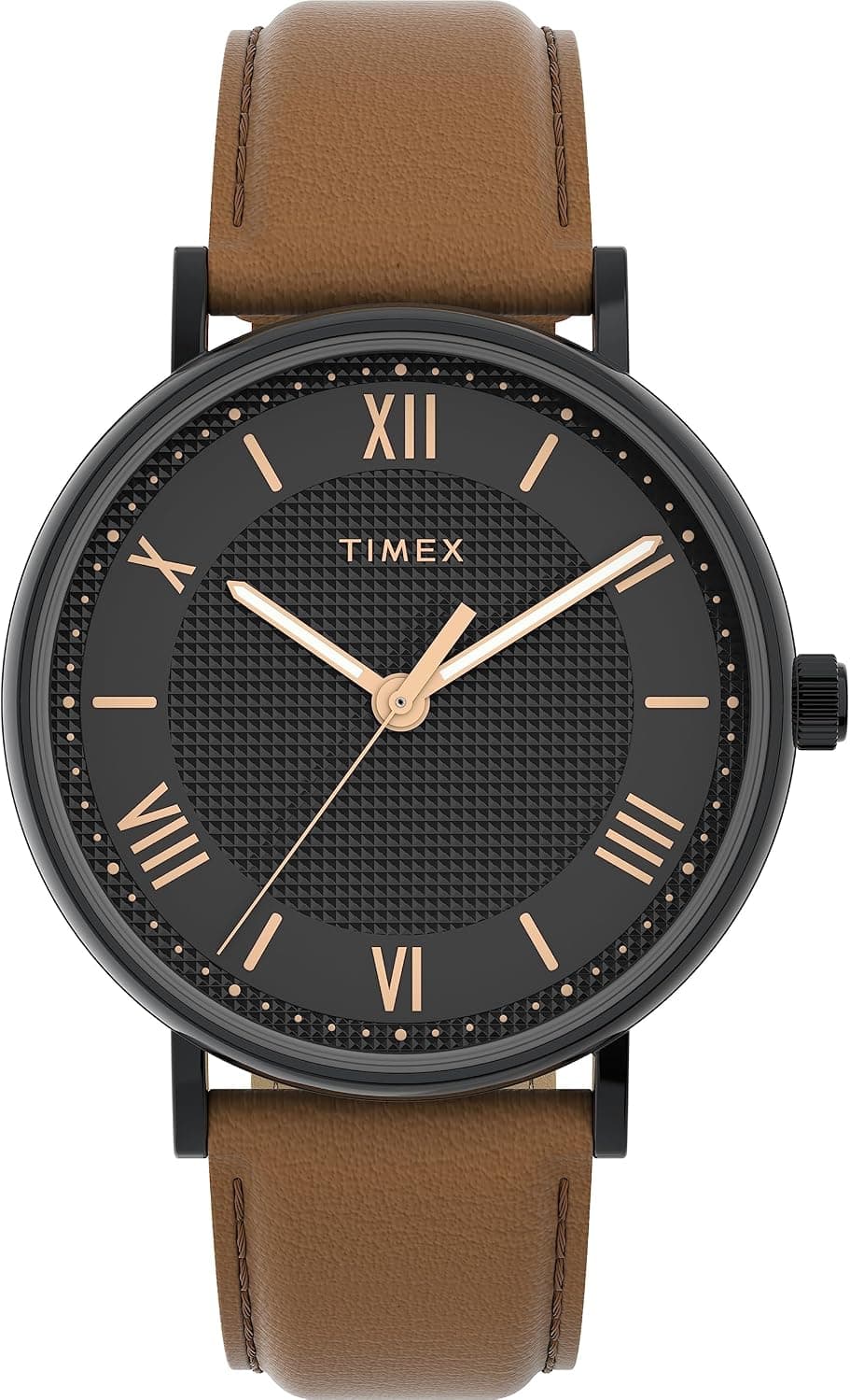 Timex Southview TW2V914009J, 41 mm, schwarzes Zifferblatt, braunes Lederarmband