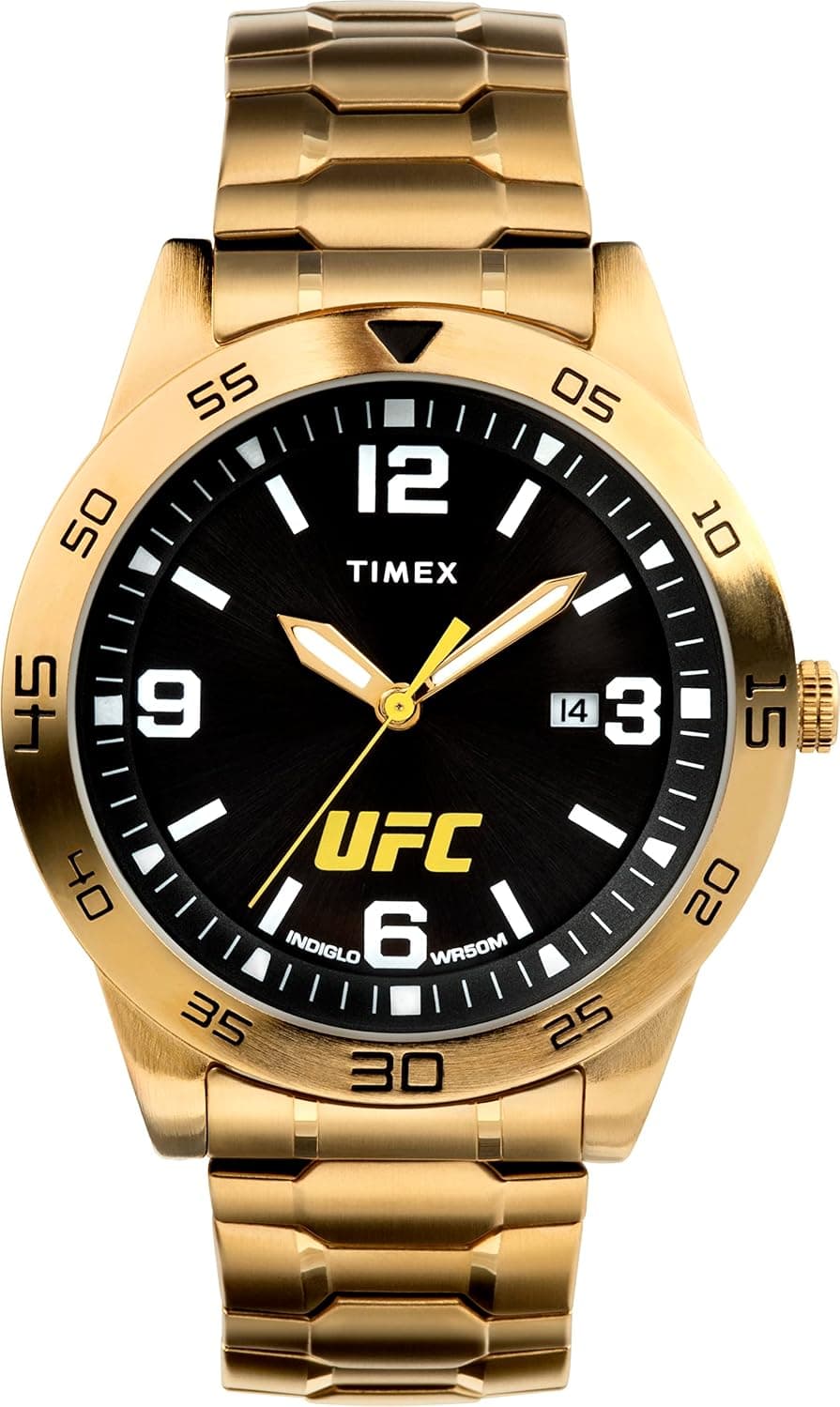 Timex UFC Legend TW2V56400JT, 42 mm, schwarzes Zifferblatt, goldenes Edelstahlarmband