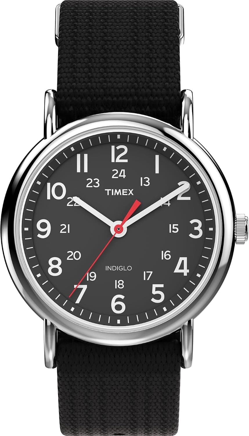 Timex Weekender T2N647PF, 38 mm, schwarzes Zifferblatt, schwarzes Stoffarmband