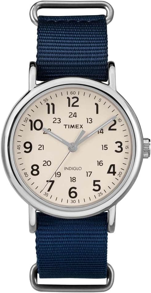 Timex Weekender TW2T29200, 40 mm, beigefarbenes Zifferblatt, blaues Stoffarmband