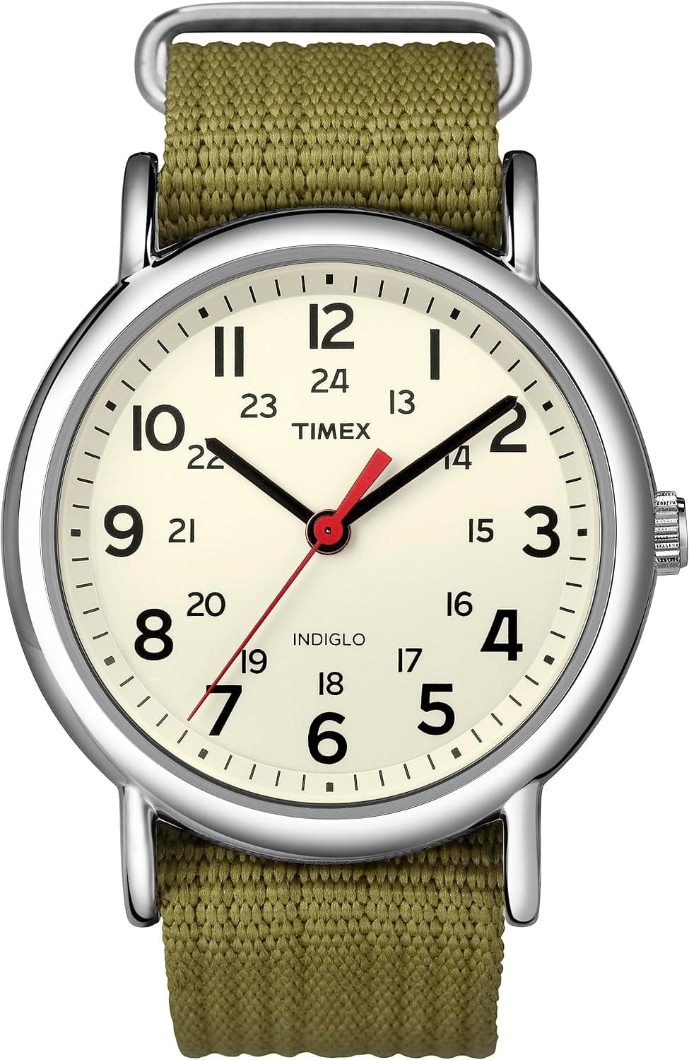 Timex Weekender 38mm, Black Dial Olive Green, Beige Fabric