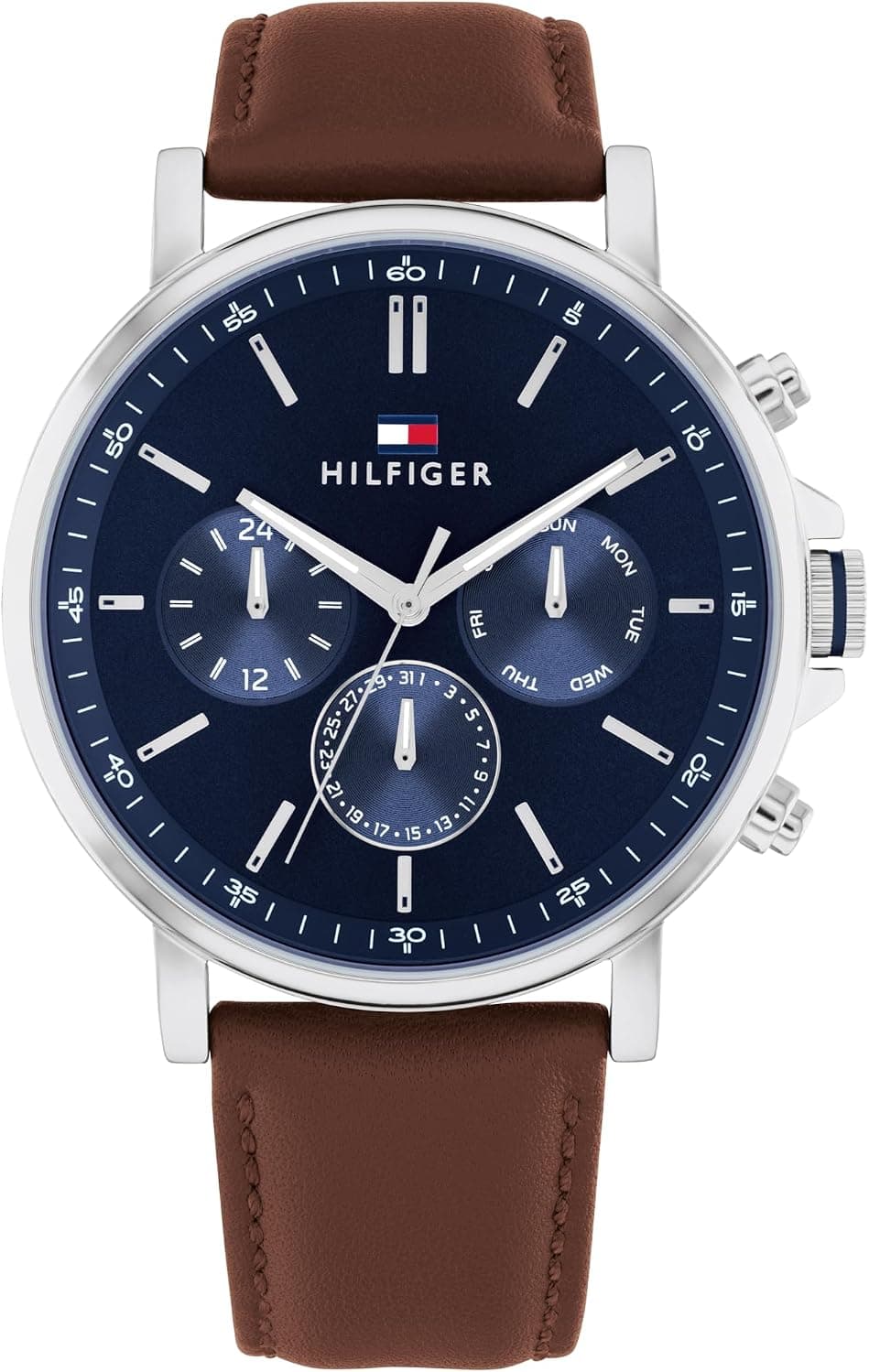 Tommy Hilfiger 1710585, 44mm, Blue Dial, Silver Leather Band