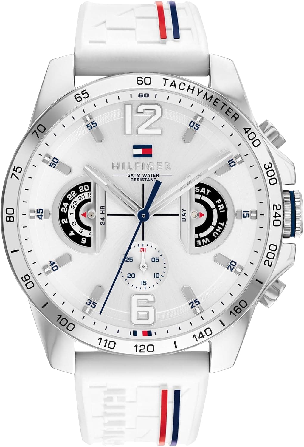 Tommy Hilfiger 1710676, 46mm, White Dial, Brown Silicone Band