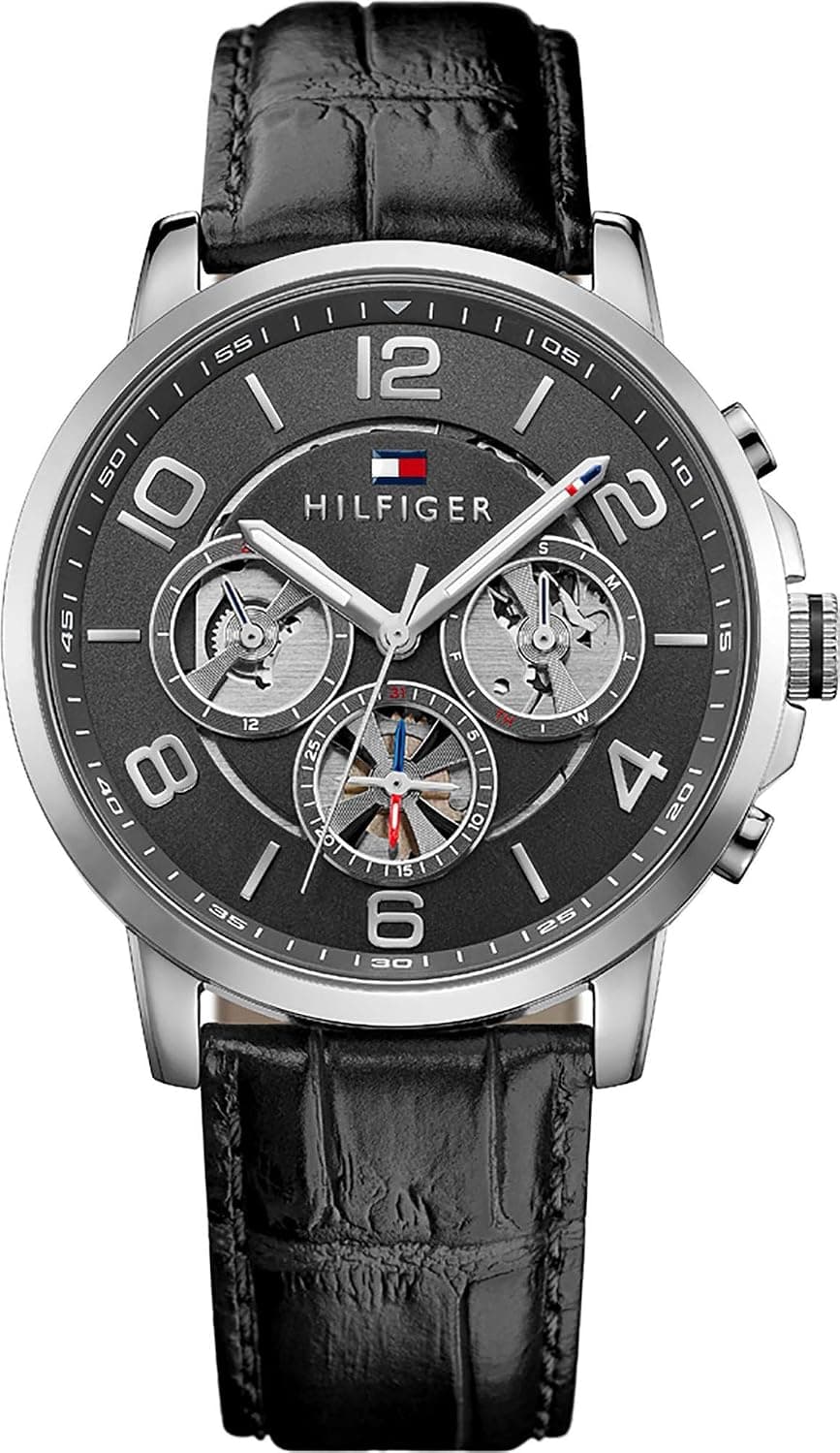 Tommy Hilfiger 1791289, 44mm, Gray Dial, Silver Leather Band