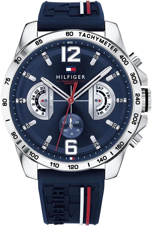 Tommy Hilfiger 1791476, 46mm, Blue Dial, Silver Silicone Band