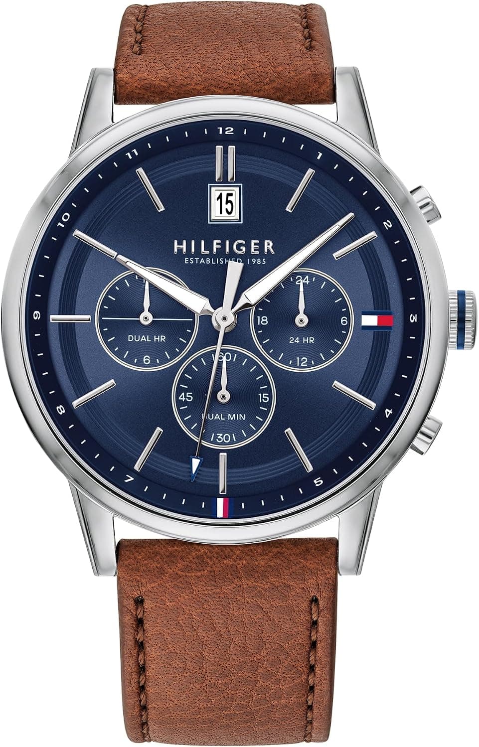 Tommy Hilfiger 1791629, 44mm, Blue Dial, Brown Leather Band