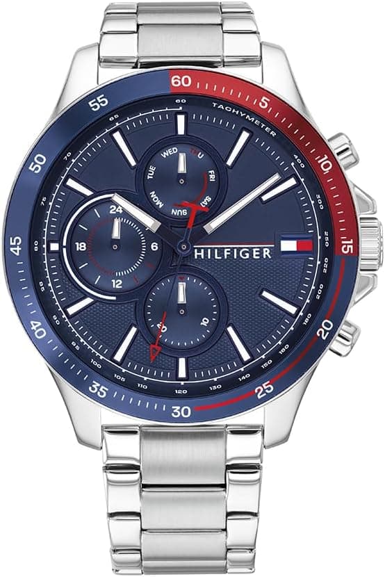 Tommy Hilfiger Bank 1791718, 46mm, Blue Dial, Black Stainless Steel Bracelet