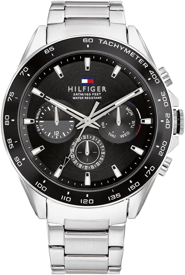 Tommy Hilfiger 1791967, 46mm, Black Dial, Silver Stainless Steel Bracelet