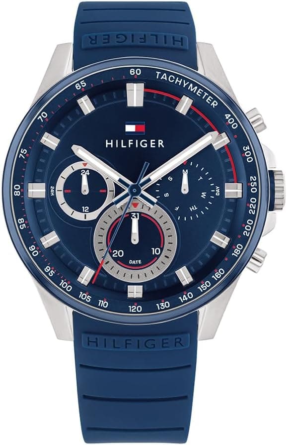 Tommy Hilfiger 1791970, 45mm, Blue Dial, Silver Silicone Band