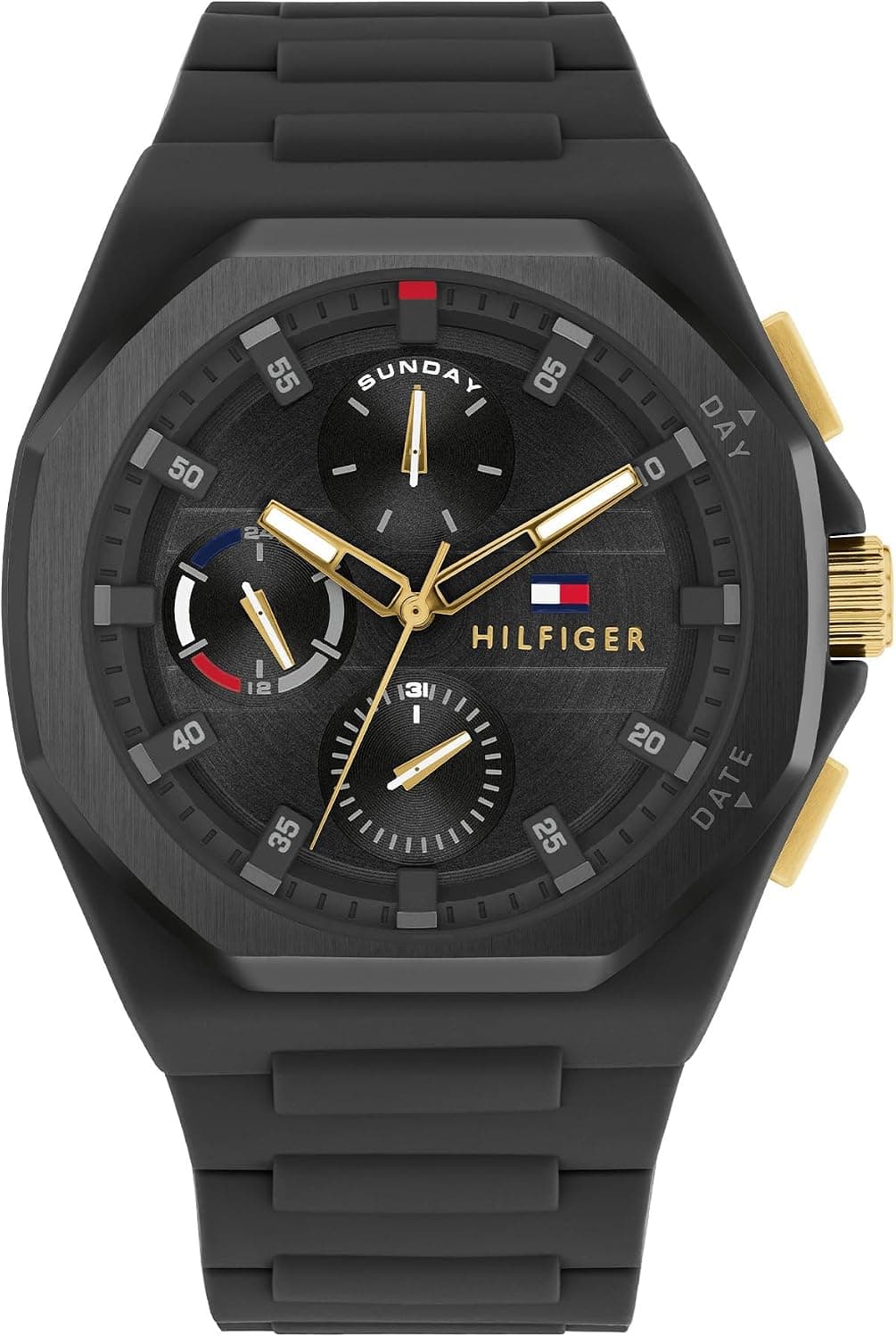 Tommy Hilfiger 1792120, 44mm, Black Dial, Silver Silicone Band