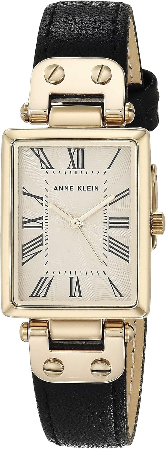 Anne Klein AK/3752, 30mm, Beige Dial, Black Leather Band