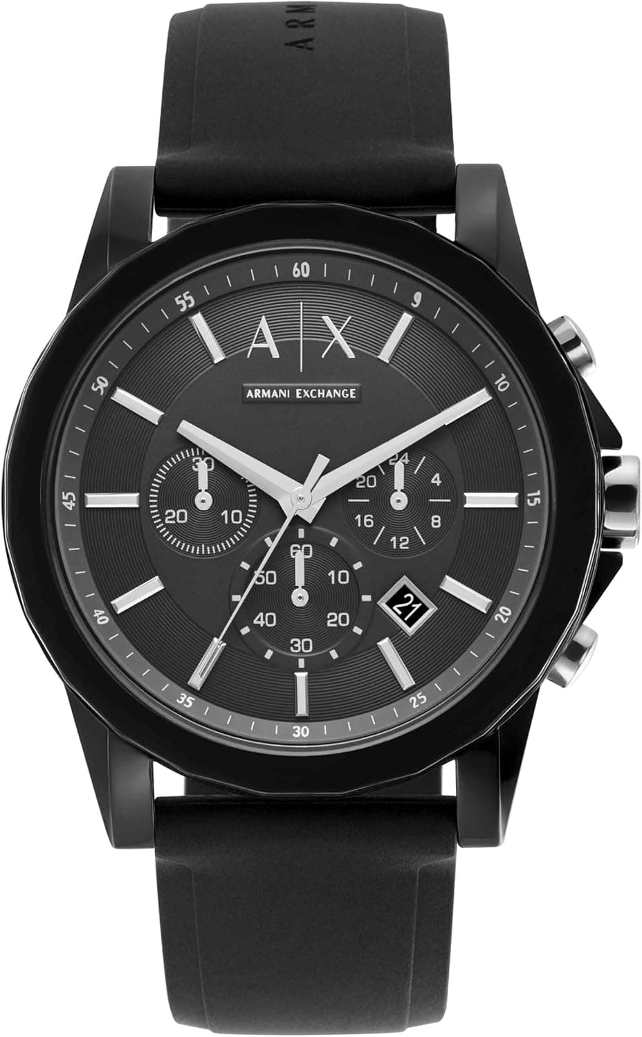 Armani Exchange A X Chronograph 44mm, Black Dial Black Silicone